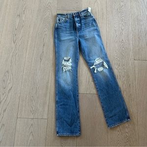 NWT Khaite Women Blue Danielle High Rise Stovepipe Jean Pants Size 28